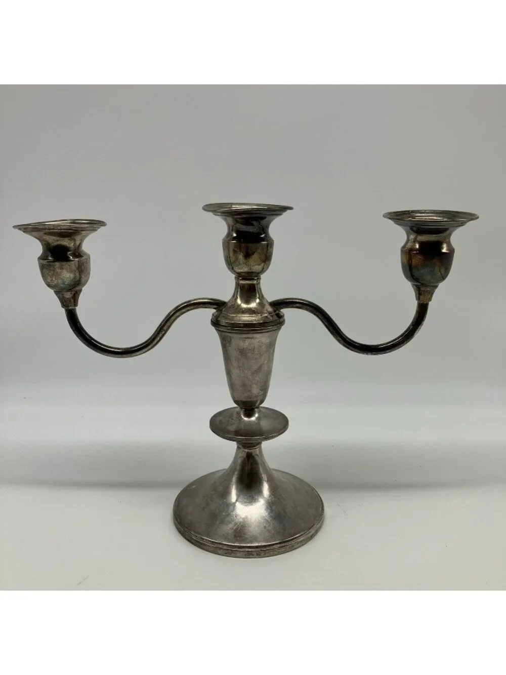 Sterling Silver Weighted 3-Arm Candelabra Vintage 7.5” Tall - AA12